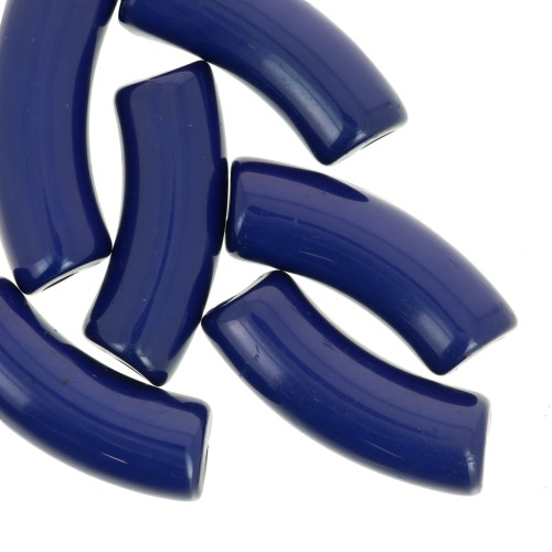 Perles tube incurvé 35x11 mm en acrylique opaque - Bleu foncé x6