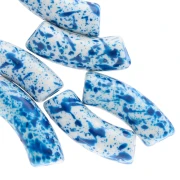 Perles tube incurvé 35x11 mm en acrylique opaque - Blanc Tacheté Bleu - x6