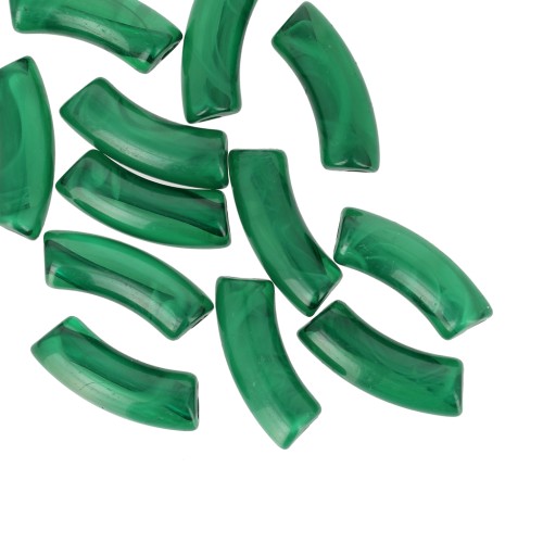 Perles tube incurvé en acrylique transparente 35x11 mm - Marbré Vert foncé x6