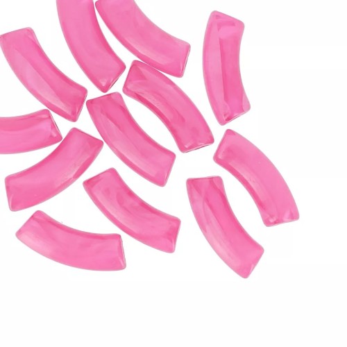Perles tube incurvé en acrylique transparente 35x11 mm - Marbré Rose foncé x6