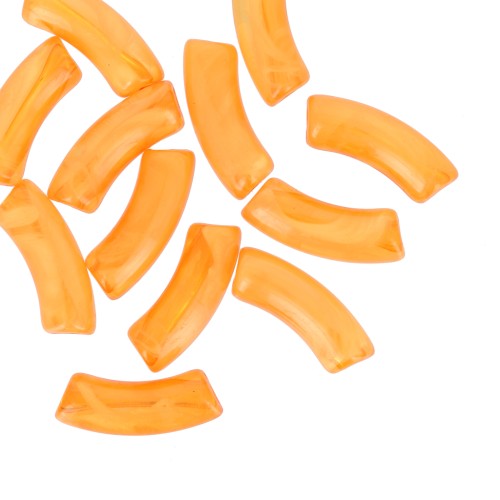 Perles tube incurvé en acrylique transparente 35x11 mm - Marbré jaune x6