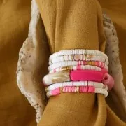 Perles tube incurvé en acrylique transparente 35x11mm - Marbré Bleu clair x6