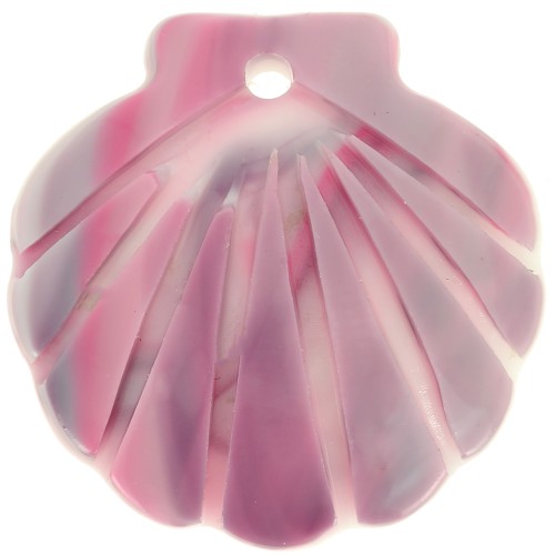 Pendentif coquillage en acétate 19 mm - Marbré Rose - Blanc x1