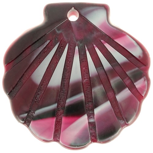 Pendentif coquillage en acétate 19 mm - Marbré Rouge - Noir x1
