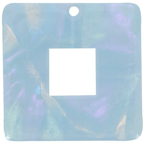 Pendentif carré en acétate 29.5x29.5 mm - Bleu ciel transparent nacré x1
