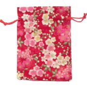 Pochon en polyester motif fleurs pour bijoux - 95x140 mm - Rouge - Rose x1