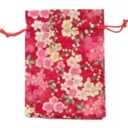 Pochon en polyester motif fleurs pour bijoux - 95x140 mm - Rouge - Rose x1
