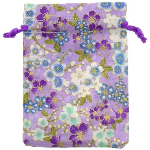 Pochon en polyester motif fleurs pour bijoux - 95x140 mm - Violet - Bleu x1