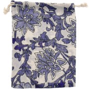 Pochon en coton  motif fleurs pour bijoux 17.5x13 cm - Ecru - Bleu foncé x1|raw }}