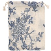 Pochon en coton  motif roses pour bijoux 17.5x13 cm - Ecru - Bleu foncé x1|raw }}