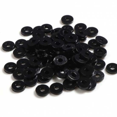 Perles Heishi rondelles  en plastique 6x1 mm - Noir x1.8g
