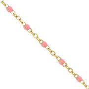 Chaîne avec perles en résine époxy 2mm Acier inoxydable 304 Doré - Rose saumon x1m