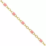 Chaîne avec perles en résine époxy 2mm Acier inoxydable 304 Doré - Rose saumon x1m