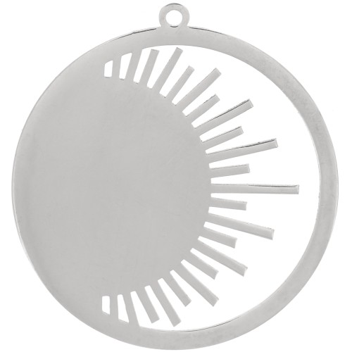 Pendentif rond 30 mm - motif soleil - Acier inoxydable 316L x1