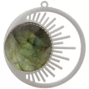 Pendentif rond 30 mm - motif soleil - Acier inoxydable 316L x1