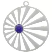 Pendentif rond 28 mm - motif soleil - pour cabochon 6 mm - Acier inoxydable 304 x1