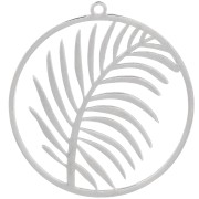 Pendentif rond 30 mm - motif feuille - Acier inoxydable 316L x1|raw }}