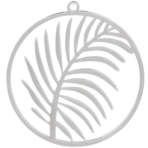 Pendentif rond 30 mm - motif feuille - Acier inoxydable 316L x1