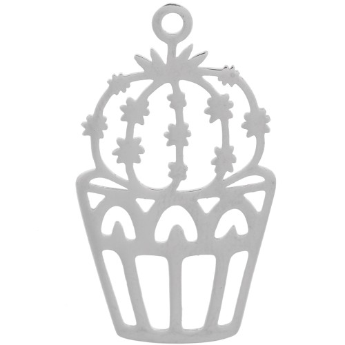 Pendentif cactus évidé 30x17 mm - Acier inoxydable 304 x1