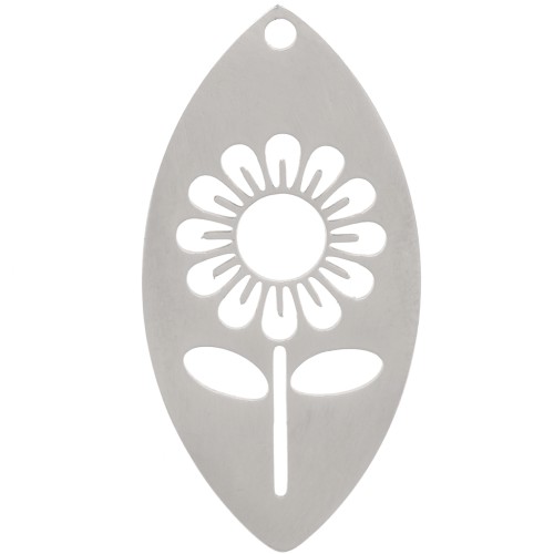 Pendentif navette 30x15 mm - motif fleur évidée - Acier inoxydable 304 x1