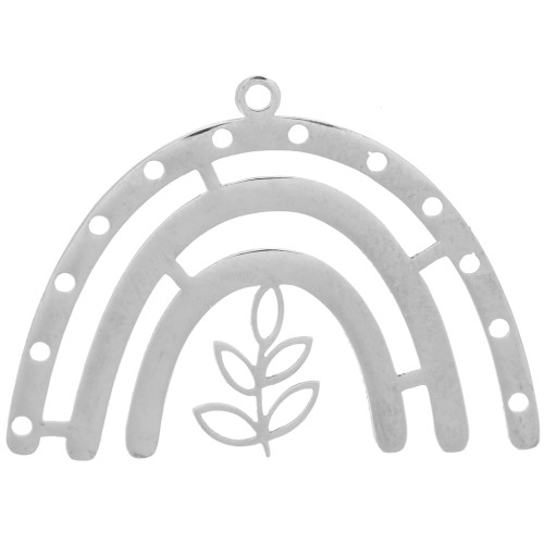 Pendentif multi-trous 26x36 mm avec petite feuille - Acier inoxydable 304 x1