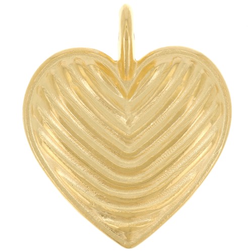 Pendentif coeur strié 24x20 mm - Doré à l'or fin x1