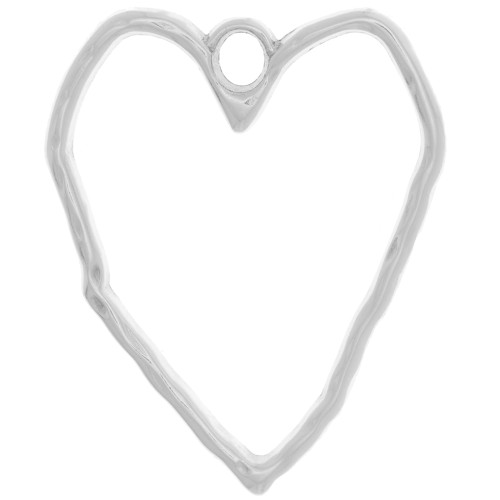 Pendentif coeur évidé martelé 35x29 mm - Placage Argent fin vieilli x1