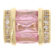 Perle tube avec oxydes de zirconium 12x10 mm - Doré - Crystal - Rose clair x1|raw }}