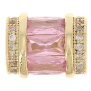 Perle tube avec oxydes de zirconium 12x10 mm - Doré - Crystal - Rose clair x1