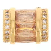 Perle tube avec oxydes de zirconium 12x10 mm - Doré - Crystal - Champagne x1