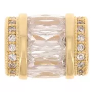 Perle tube avec oxydes de zirconium 12x10 mm - Doré - Crystal x1