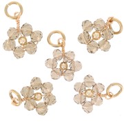 Pendentif fleur 12 mm en perles en verre facetté - Doré - Smoky Quartz x1