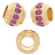 Perle rondelle strassée 7x6 mm - Doré - Fuchsia x1|raw }}