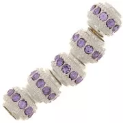 Perle rondelle strassée 7x6 mm - Argenté - Lilas x1