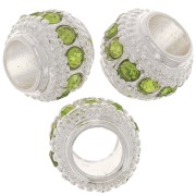 Perle rondelle strassée 7x6 mm - Argenté - Vert clair x1