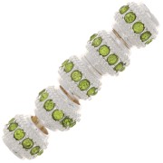 Perle rondelle strassée 7x6 mm - Argenté - Vert clair x1