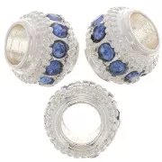 Perle rondelle strassée 7x6 mm - Argenté - Bleu x1