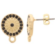 Clous d'oreilles rond 11 mm avec strass et anneau - Doré - Noir x2|raw }}