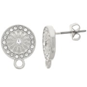 Clous d'oreilles rond 11 mm avec strass et anneau - Rhodié - Crystal x2|raw }}