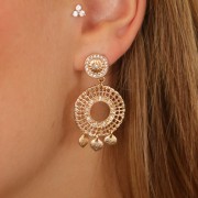 Clous d'oreilles rond 11 mm avec strass et anneau - Rhodié - Crystal x2
