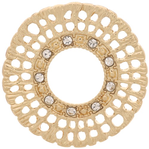 Intercalaire rond strié multi-trous 24 mm avec strass - Doré - Crystal x1