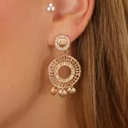 Intercalaire rond strié multi-trous 24 mm avec strass - Doré - Crystal x1