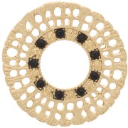 Intercalaire rond strié multi-trous 24 mm avec strass - Doré - Noir x1|raw }}