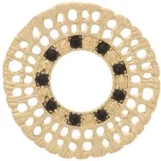 Intercalaire rond strié multi-trous 24 mm avec strass - Doré - Noir x1