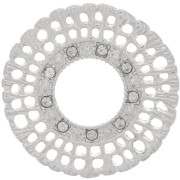 Intercalaire rond strié multi-trous 24 mm avec strass - Argenté - Transparent x1