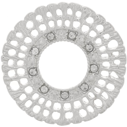 Intercalaire rond strié multi-trous 24 mm avec strass - Argenté - Transparent x1