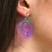 Moule silicone - boucles d'oreilles rond - fleur de Lotus & lune - résine époxy|raw }}