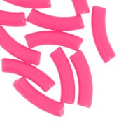 Perles tube incurvé 32x8 mm en acrylique opaque - Rose fluo x6