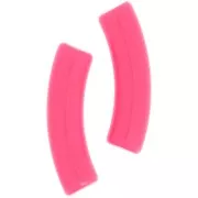 Perles tube incurvé en acrylique opaque 32x8 mm - Rose fluo x6