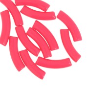 Perles tube incurvé 32x8 mm en acrylique opaque - Rose corail fluo x6